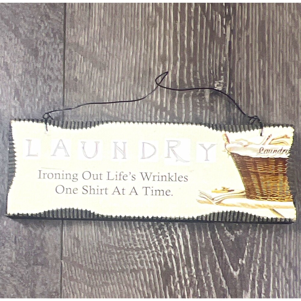 Wood Laundry Sign Decorative Hanging Wall Mount Horizontal Rectangle Text